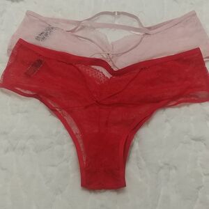 NWOT XL Vintage Victoria's Secret Very Sexy Cheeky Pink/Red Strappy Detail